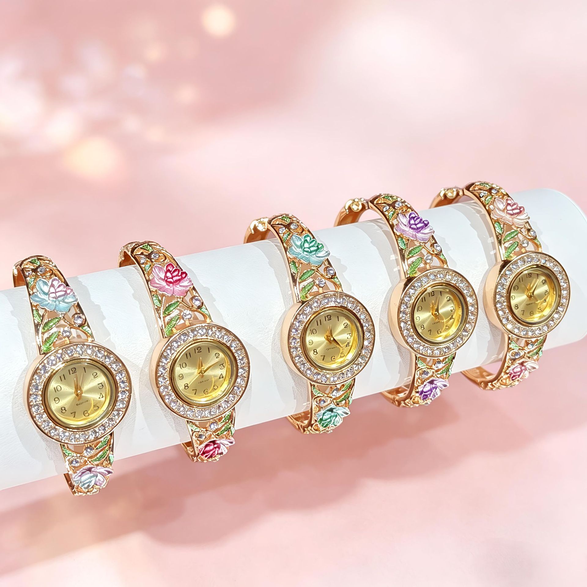 Vintage Gold Enamel Flower Wri - Jewelry Watches Vintage 评论和价格