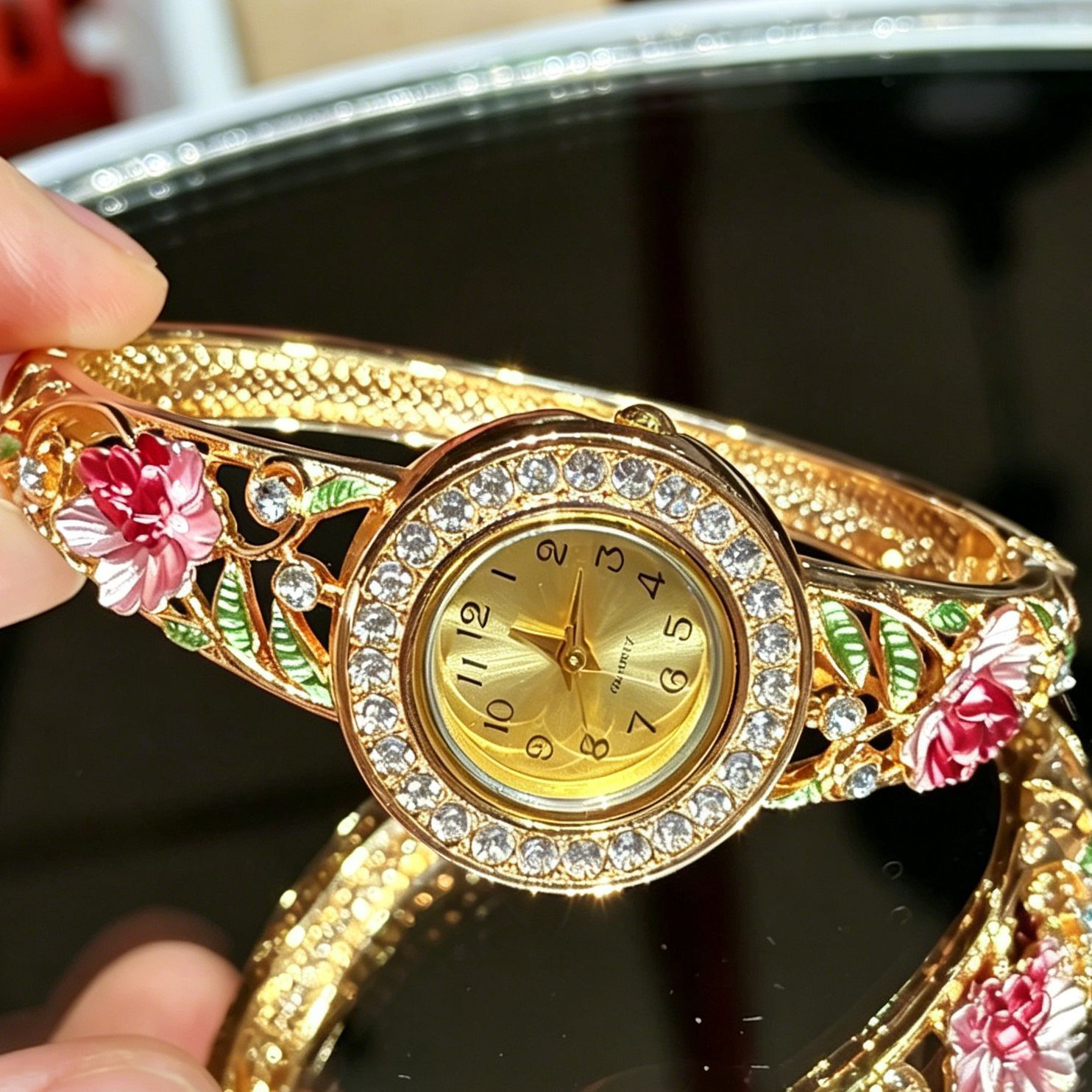 Vintage Gold Enamel Flower Wri - Jewelry Watches Vintage 评论和价格